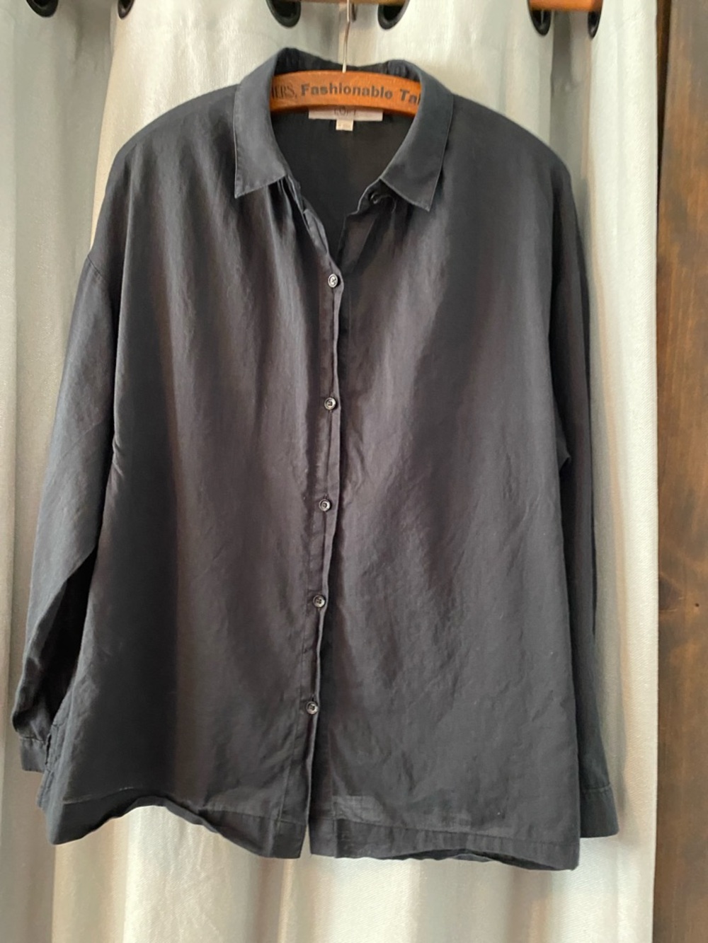 LOFT Black Gauzy Button-Front Collared Blouse, Women’s Size Medium